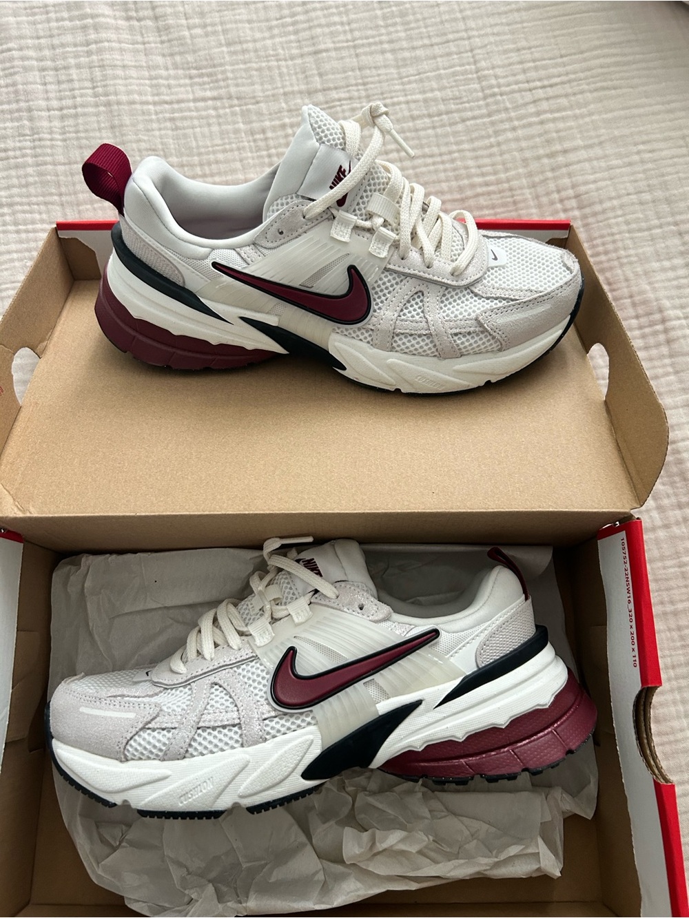 Nike Women’s White and Burgundy Mesh Trainer Sneakers